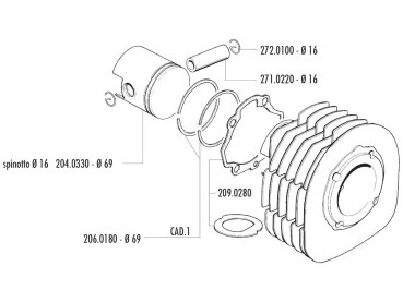 Kolbenbolzen Polini 16x54mm für Ape MPM 600, MPR 500, MPV 600