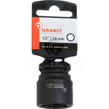 1/2" 6Kant-Kraft-Stecknuss, kurz, 24mm GRANIT BLACK EDITION