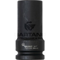 3/4" 6Kant-Kraft-Stecknuss, lang, 24mm GRANIT BLACK EDITION