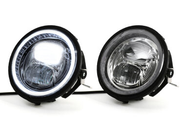 Scheinwerfer inkl. Umrüstrahmen und Scheinwerferhalterung Moto Nostra LED HighPower Ø=143mm (5 3/4") 12V DC mit E9-Kennzeichnung zur Umrüstung von Vespa PX