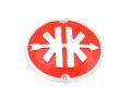 Emblem Beinschild Durchmesser 56mm Befestigungs Lochabstand 50mm Farbe Rot für Kreidler Florett RS, RM, TM, GT, Eiertank, Super 4, LF, LH