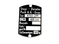 Rahmen Typenschild Maße 59 x 40mm für Puch X...